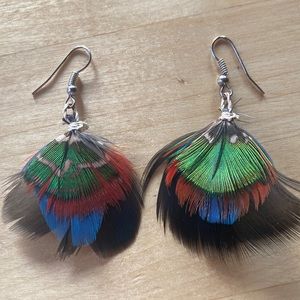 Feather Earrings Handmade by Indigenous Women Amazon Rainforest, Ecuador